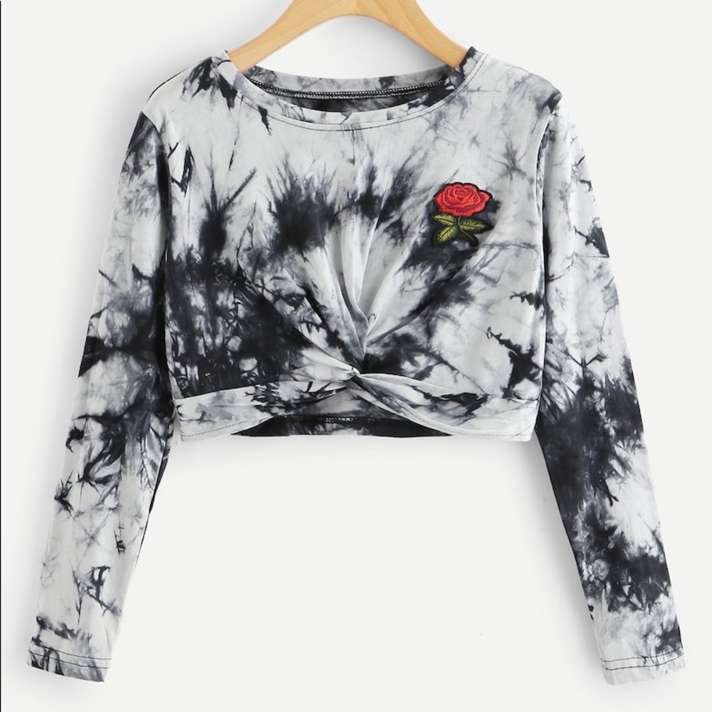 Rose Embroidered Patch Water Color Twist Shirt